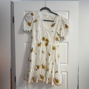 Just Me White Dress with Yellow Floral Pattern